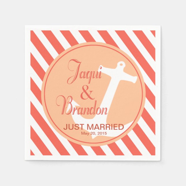 Serviette Jetable Ancre sur les rayures Nautique | pêche corail (Devant)