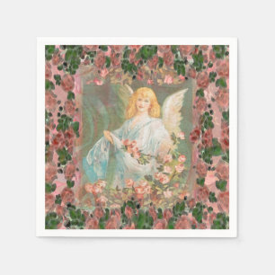 Serviette Jetable Ange gardien avec les roses roses