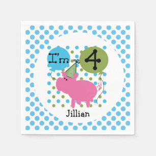 Serviette Jetable Animaux de ferme Cochon bleu 4e Anniversaire Papie