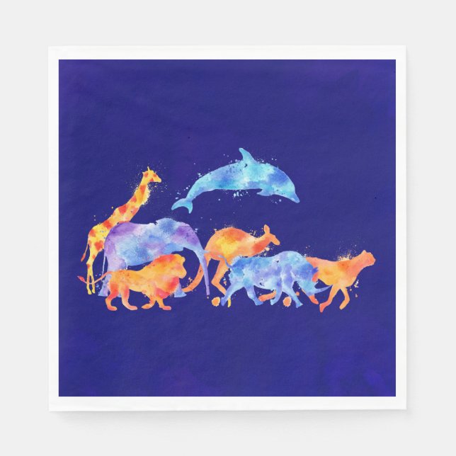 Serviette Jetable Animaux sauvages qui courent ensemble aquarelle co (Devant)