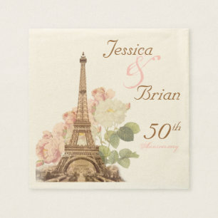 Serviette Jetable Anniversaire romantique vintage de rose de rose de