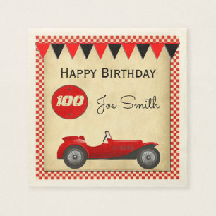 Serviette Jetable Anniversaire rouge vintage de voiture et de