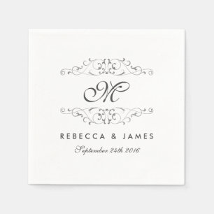 Serviette Jetable Antique Argent Flourdissant Monogramme Mariage Nap