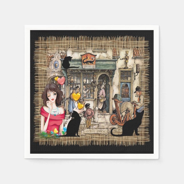 Serviette Jetable Anton Pieck - Magasin de chimiste (Devant)