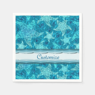 Serviette Jetable Aqua Blue Starfish Motif