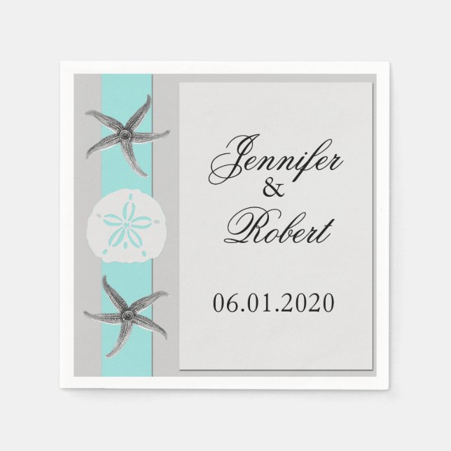 Serviette Jetable Aqua et Grey Band Mariage Napkin (Devant)