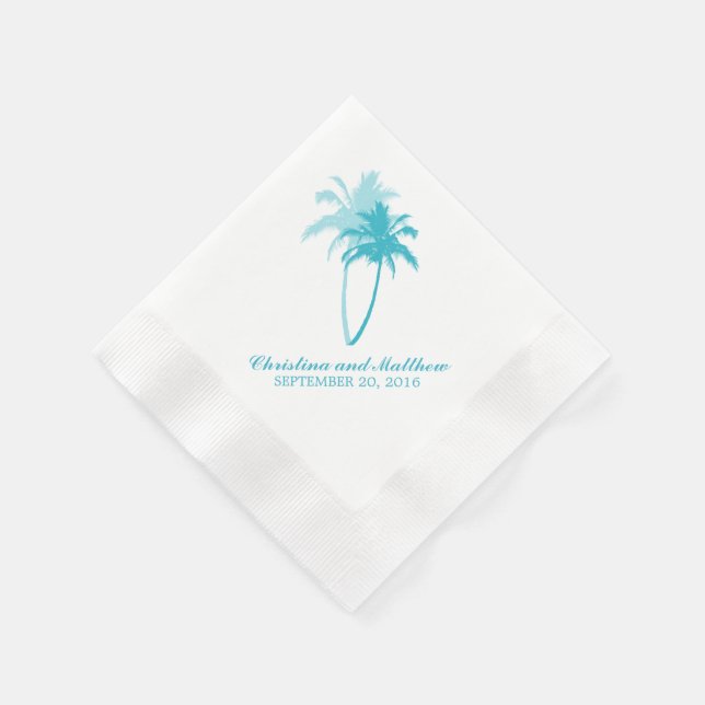 Serviette Jetable Aqua Palm Trees Beach Wedding (Coin)