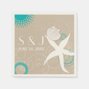 Serviette Jetable Aqua Tan White Beach Wedding