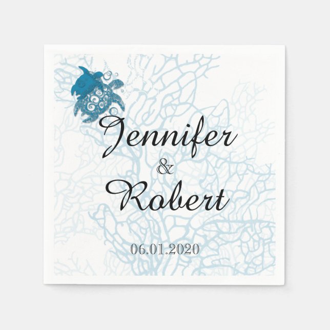 Serviette Jetable Aqua Turtle Love Mariage (Devant)
