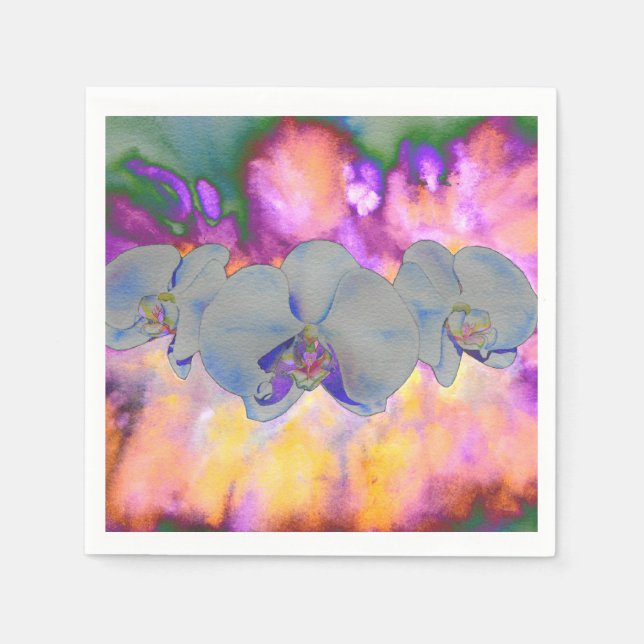 Serviette Jetable Aquarelle Abstraite orchidées tropicales (Devant)