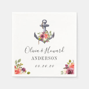 Serviette Jetable Aquarelle Ancre marine Mariage floral noeud