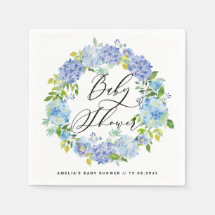 Serviette Jetable Aquarelle Blue Hydrangeas Wreath Baby shower