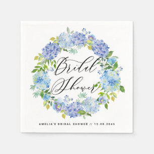Serviette Jetable Aquarelle Blue Hydrangeas Wreath Fête des mariées