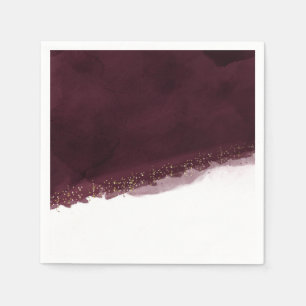 Serviette Jetable Aquarelle Cerise Noire & Moderne Élégant Doré