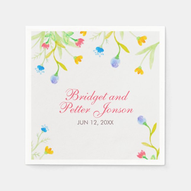 Serviette Jetable Aquarelle colorée Fleurs d'été (Devant)