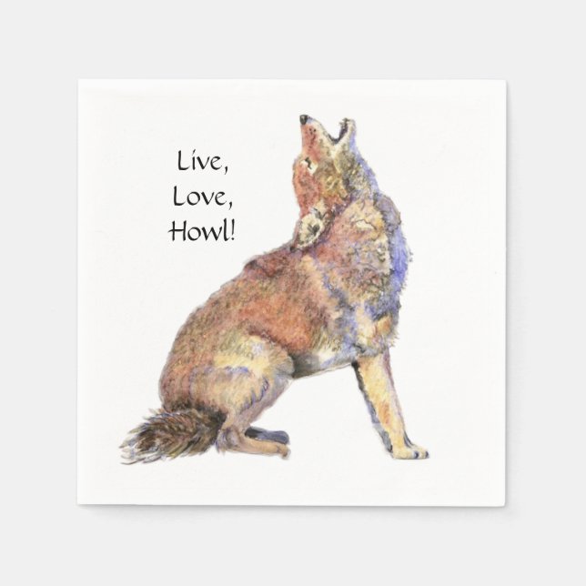 Serviette Jetable Aquarelle Coyote Live, Amour, Howl Fun Life Cote (Devant)