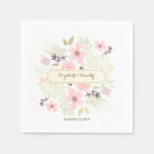 Serviette Jetable Aquarelle et Jardin d'or Menu Personnalisé Naples (Devant)