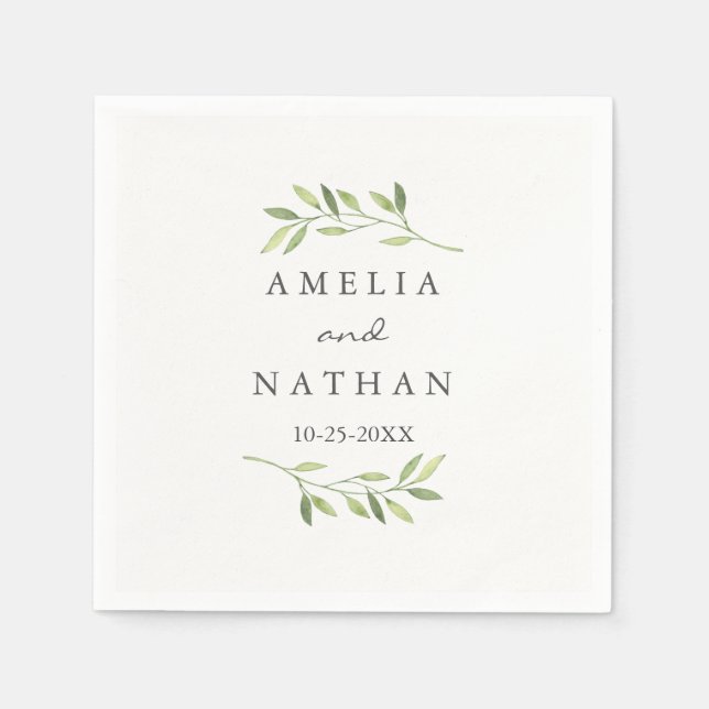 Serviette Jetable Aquarelle feuille verte Mariage de couronnes Napki (Devant)