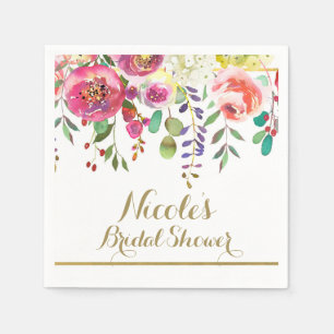 Serviette Jetable Aquarelle Floral Fleurs Mariage Moderne Coloré