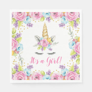 Serviette Jetable Aquarelle Floral Unicorne C'est un Baby shower de