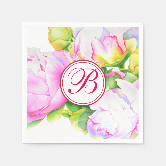 Serviette Jetable Aquarelle florale classique et élégante de pivoine (Devant)