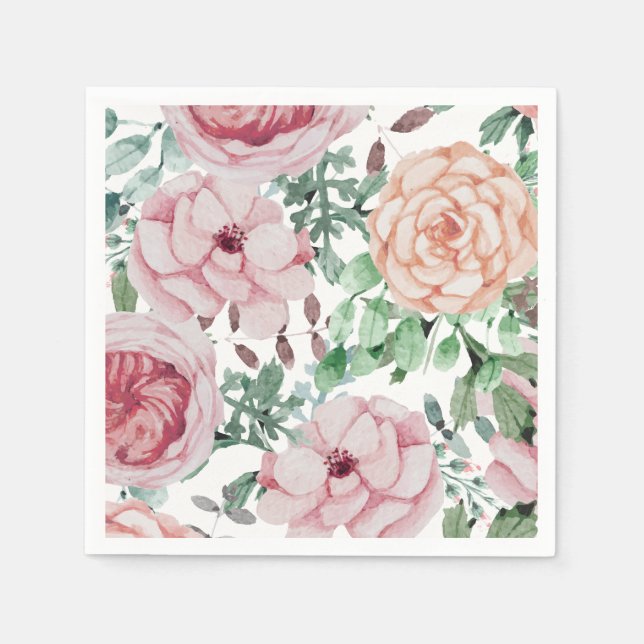 Serviette Jetable Aquarelle Florals Mauve Cocktail Mariage serviette (Devant)