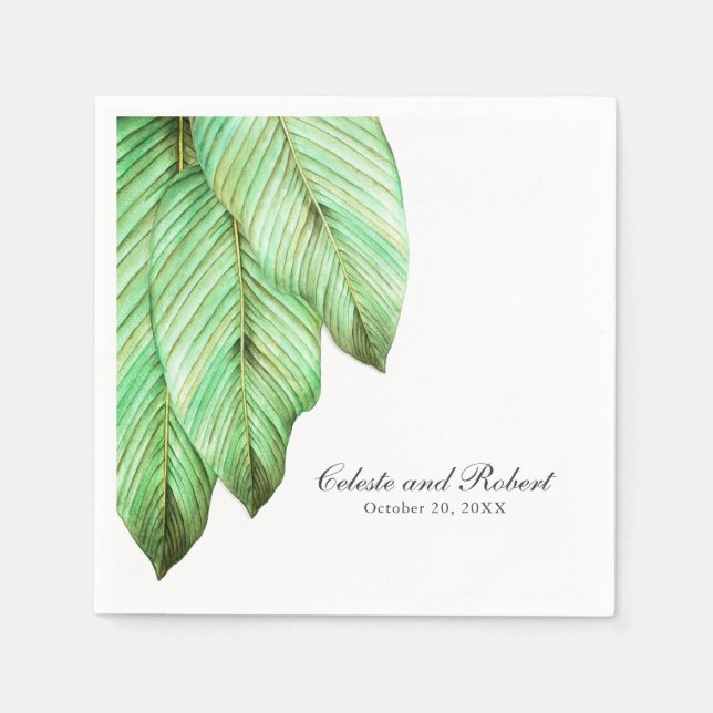 Serviette Jetable Aquarelle Foliage Mariage tropical (Devant)