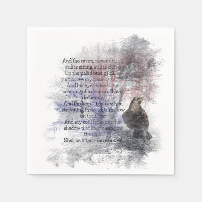 Serviette Jetable Aquarelle Le Corbeau Edgar Allan Poe Poem (Devant)