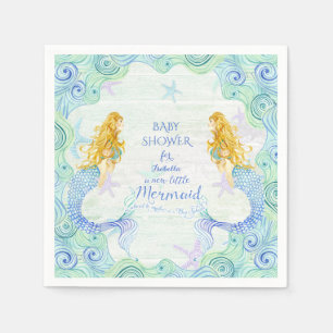 Serviette Jetable Aquarelle moderne Baby shower sirène Waves bois