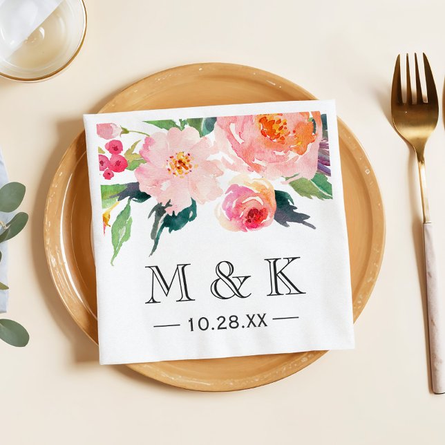 Serviette Jetable Aquarelle moderne Floral Couple Mariage (Créateur téléchargé)