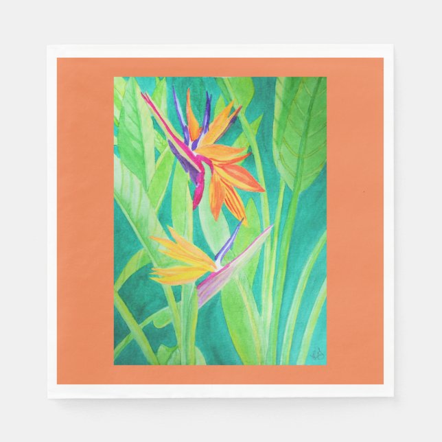Serviette Jetable Aquarelle Oiseau de fleurs paradisiaques (Devant)