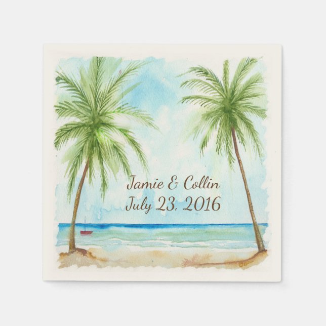 Serviette Jetable Aquarelle Palm Tree Papier de mariage personnalisé (Devant)