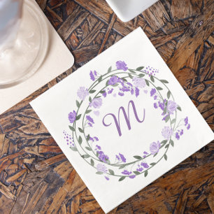 Serviette Jetable Aquarelle Peine pourpre Monogramme Wreath
