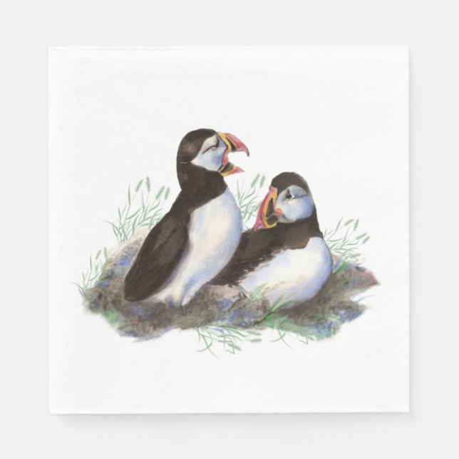 Serviette Jetable Aquarelle Puffin Océan Oiseau Famille Faune (Devant)