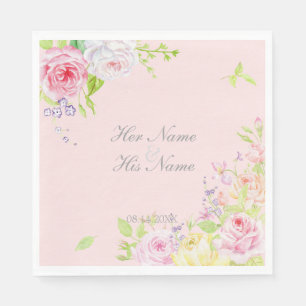 Serviette Jetable Aquarelle romantique rose Rose Mariage