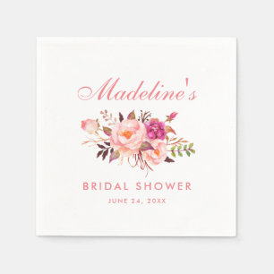 Serviette Jetable Aquarelle rose Blush Fête des mariées florale