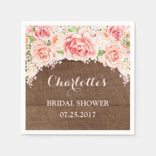 Serviette Jetable Aquarelle rose Floral Fête des mariées en bois Bro