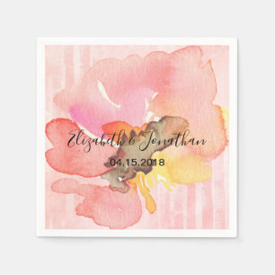 Serviette Jetable Aquarelle rose pâle rose corail Mariage floral