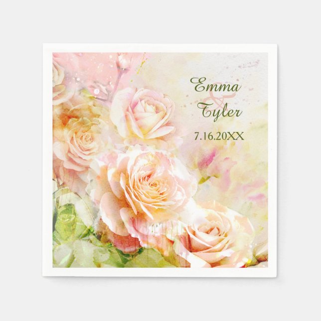Serviette Jetable Aquarelle Rose papier floral serviettes (Devant)