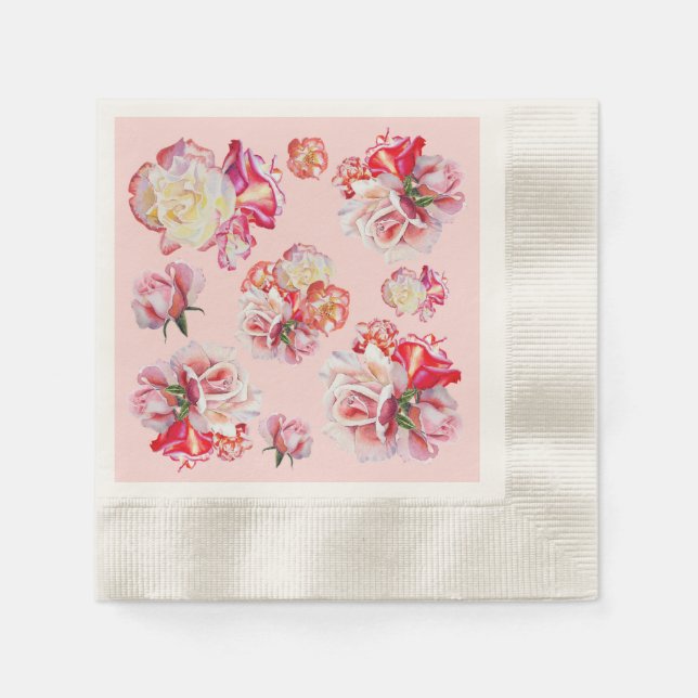 Serviette Jetable Aquarelle rose Rose Cocktail Napkins (Devant)
