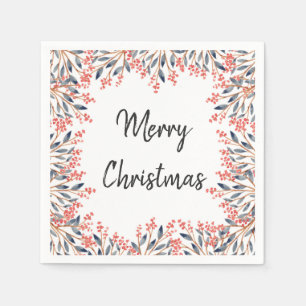 Serviette Jetable Aquarelle Rouge Fête d'hiver Berries Feuilles