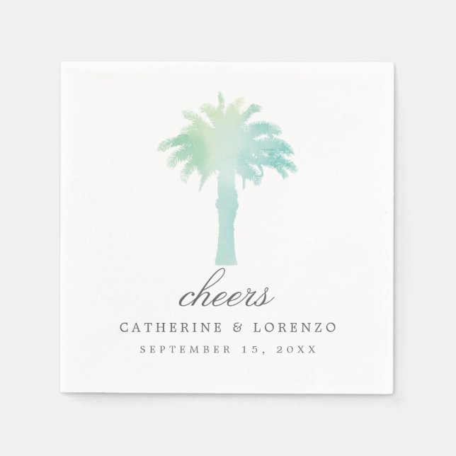 Serviette Jetable Aquarelle Serene Palm Tree | MARIAGE (Devant)