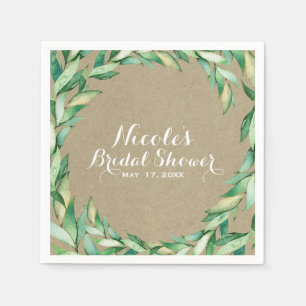 Serviette Jetable Aquarelle Vert Feuille Rustique Mariage Kraft