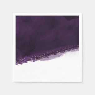 Serviette Jetable Aquarelle Violet Prune & Moderne Élégant Doré Chic