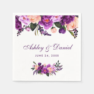 Serviette Jetable Aquarelle violet ultra violet Mariage de fleurs PS
