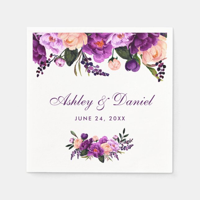 Serviette Jetable Aquarelle violet ultra violet Mariage de fleurs PS (Devant)