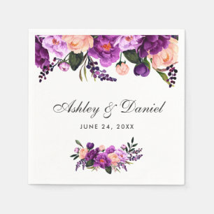 Serviette Jetable Aquarelle violet ultra violet Mariage floral