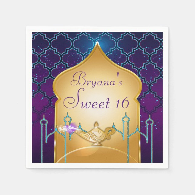 Serviette Jetable Arabian Nights Gold Magic Lamp Party (Devant)