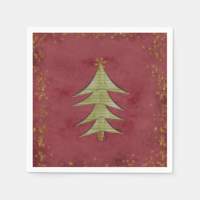 Serviette Jetable Arbre de Noël sur l'Arrière - plan rouge (Devant)
