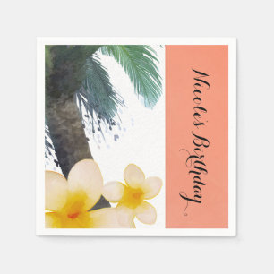 Serviette Jetable Arbre de palme tropical orange et fête d'été de pl
